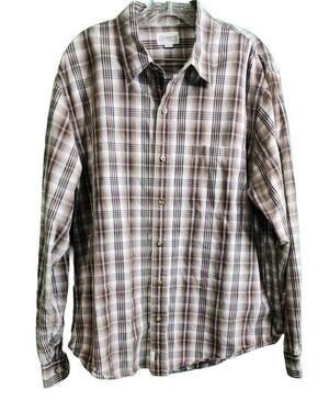 VINTAGE BKE 67 Mens Button Up Shirt Long Sleeve Size XL Brown White Plaid